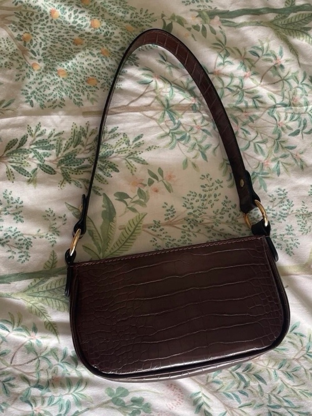 H&M Croc-Embossed Dark Brown Shoulder Bag